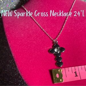 Rhinestone Cross Sterling Silver 925 Necklace Catholic Christian Church Gift NEW